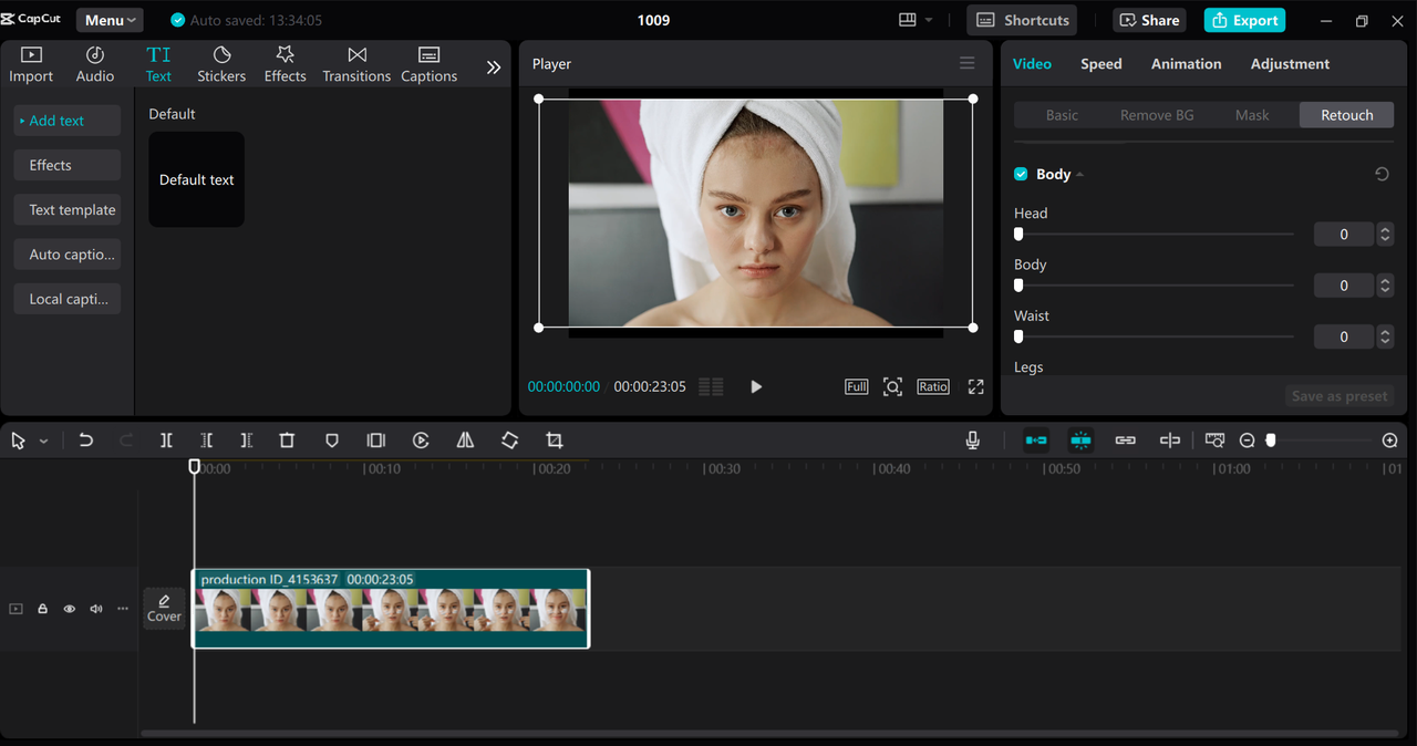 Interface of CapCut desktop video editor - a professional tool that features a wide variety of symmetrical face filters