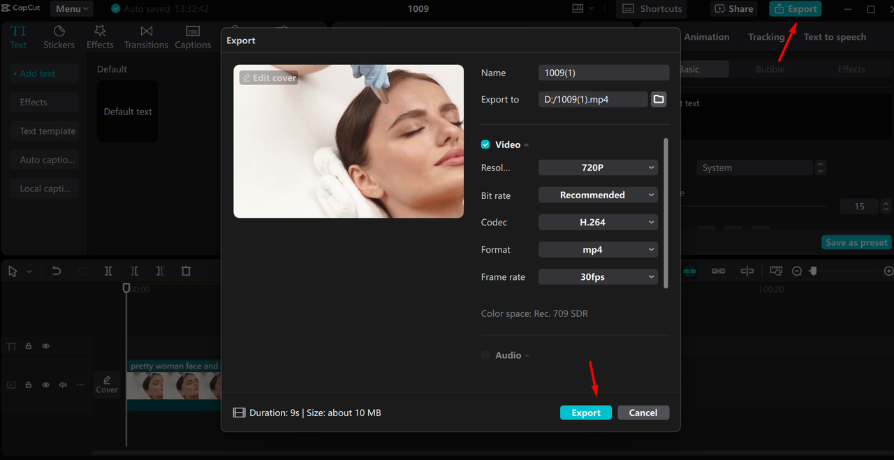 Exporting video from the CapCut desktop video editor