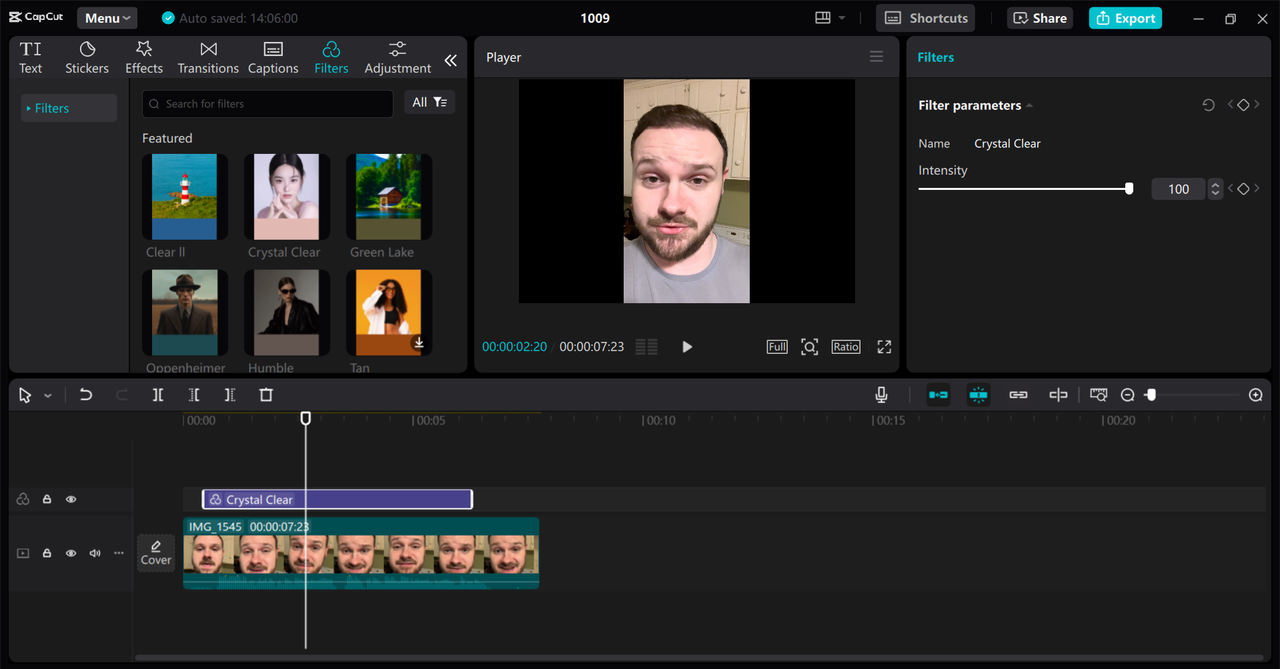 Interface of CapCut desktop video editor - a professional tool to enhance videos with filters