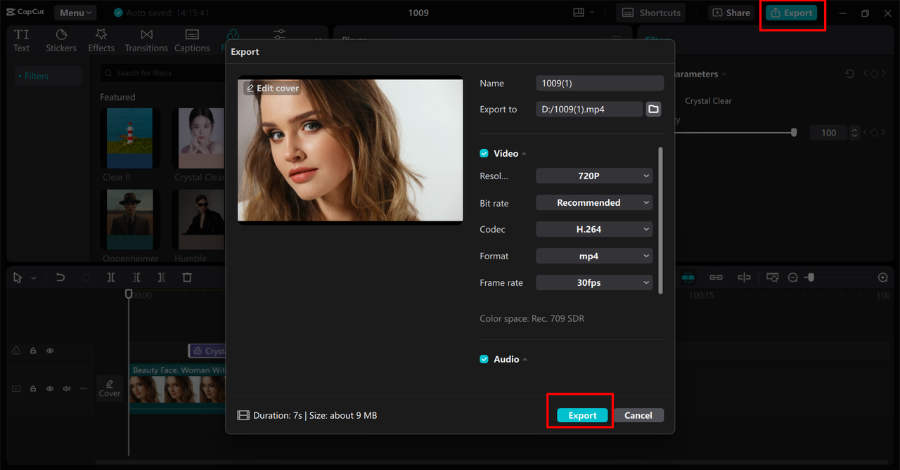 Exporting video from the CapCut desktop video editor