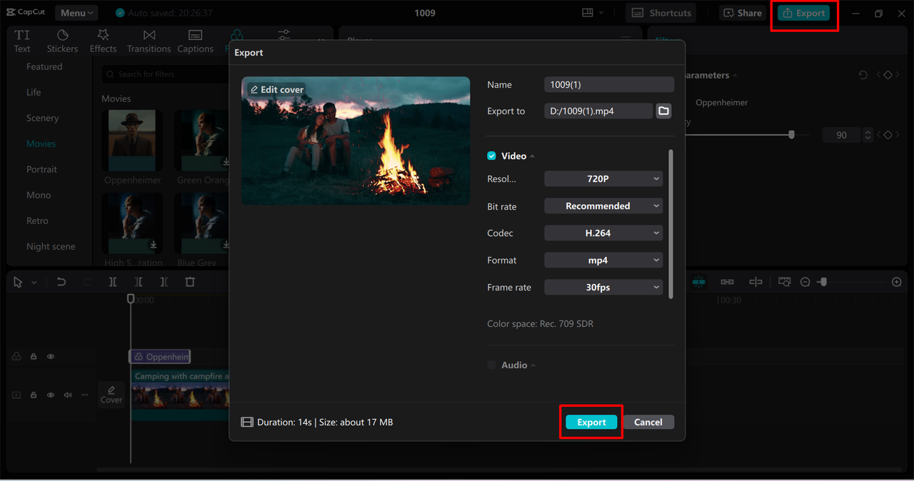 Exporting video from the CapCut desktop video editor