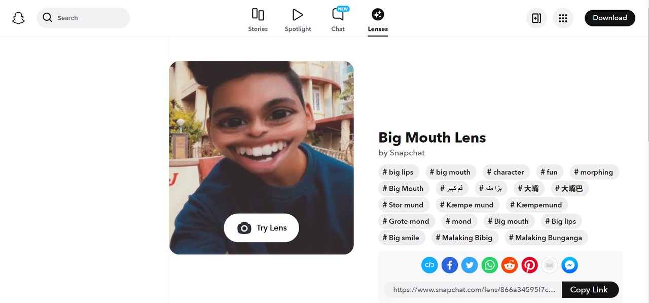 The big mouth filter for funny effects - a unique AR filter in Snapchat