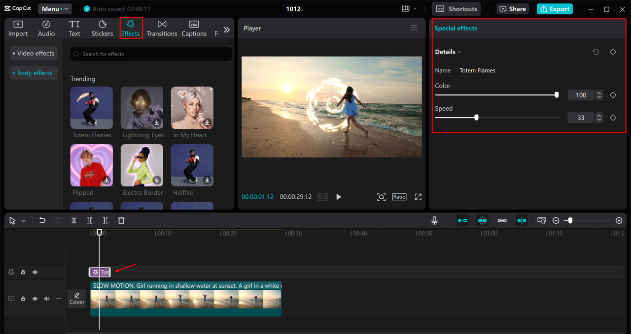 Adding filters and effects to a video in the CapCut desktop video editor