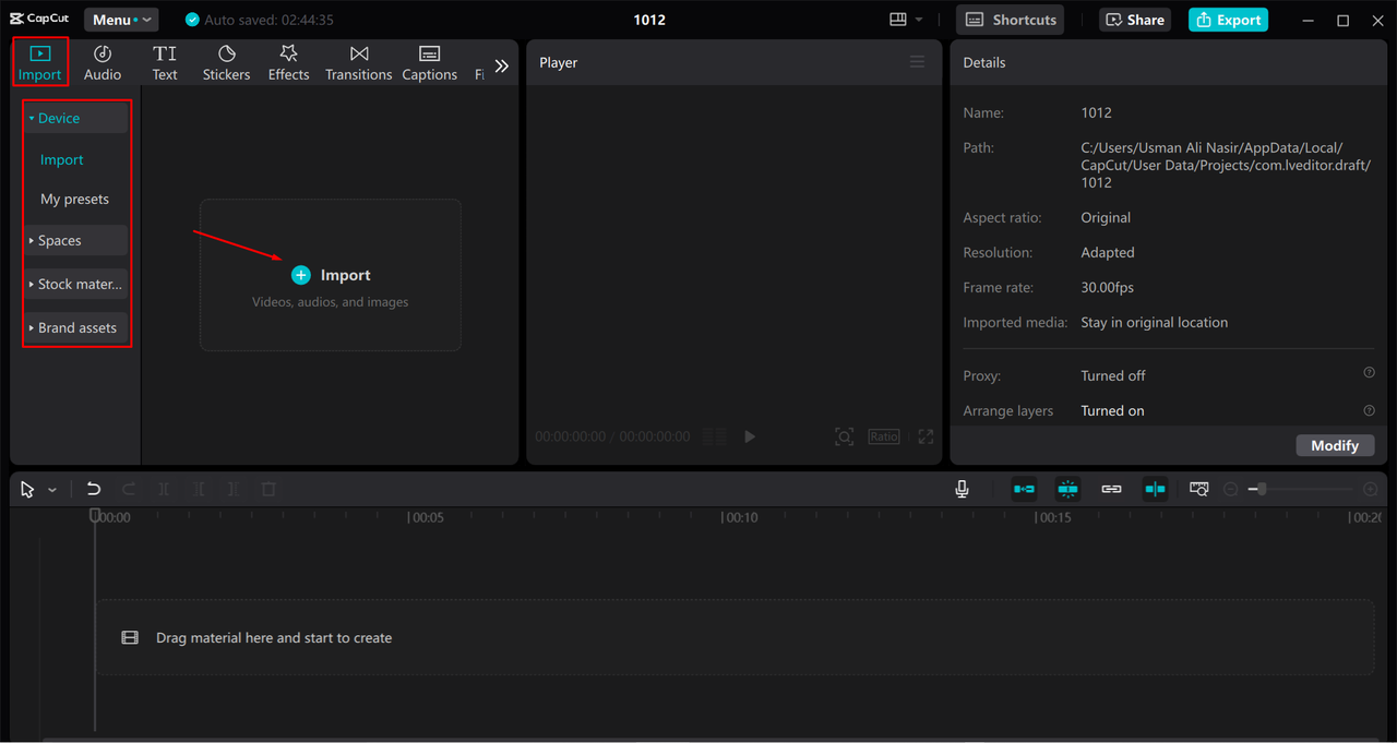 Importing media into the CapCut desktop video editor