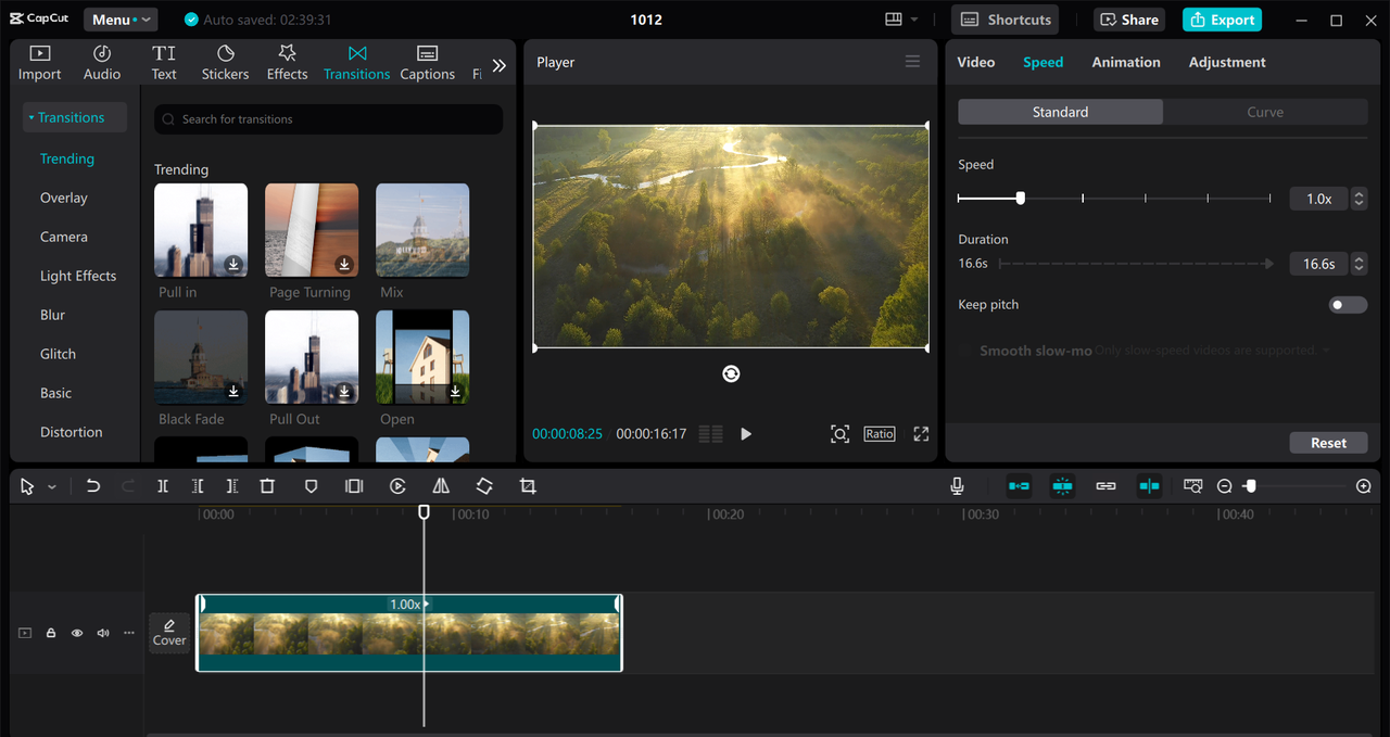 Interface of the CapCut desktop video editor - a user-friendly way to use video special effects