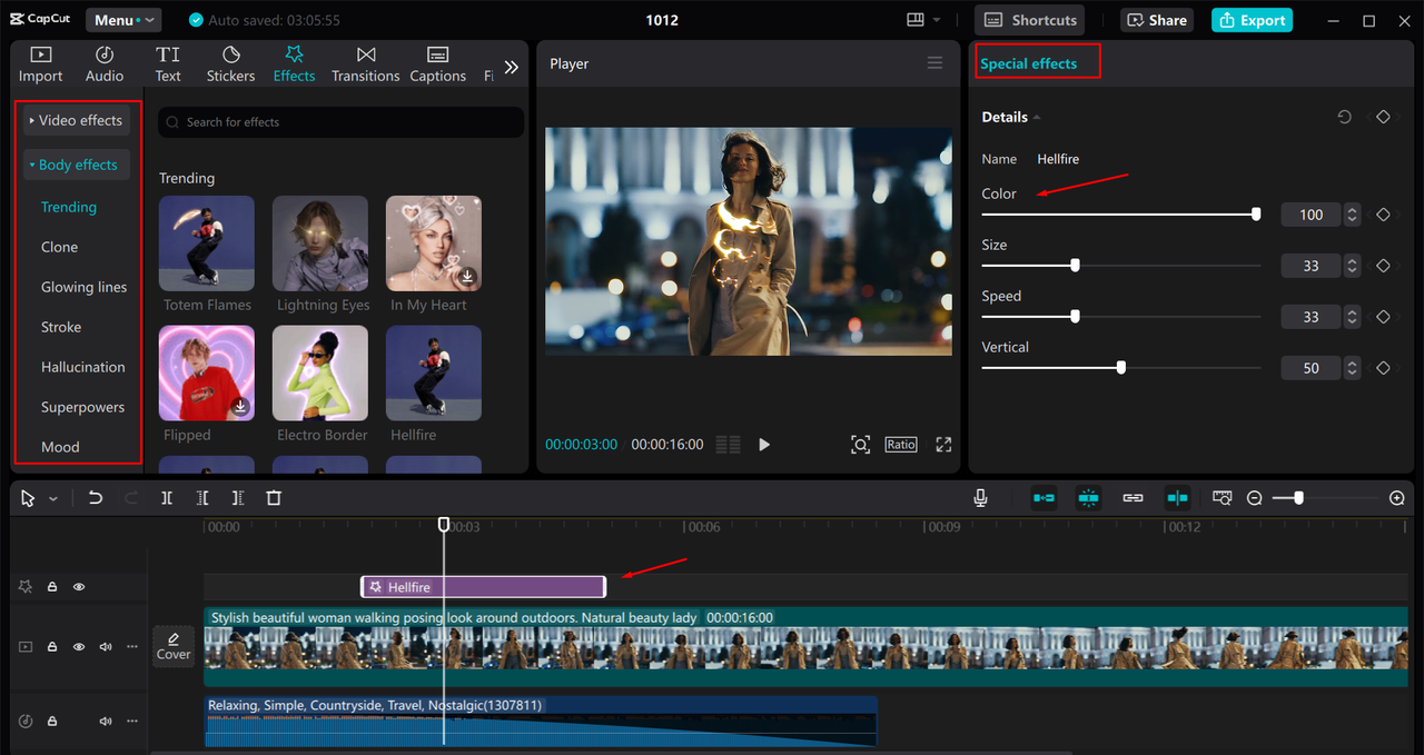 Refining a video and adding special effects using the CapCut desktop video editor