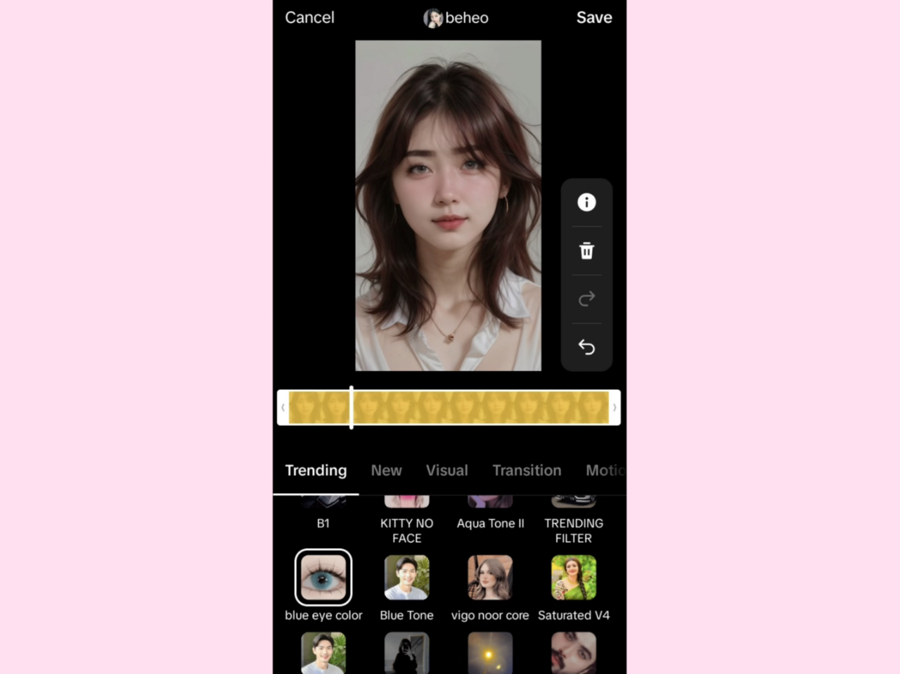 TikTok beauty filters interface: TikTok makeup filter for blue eyes