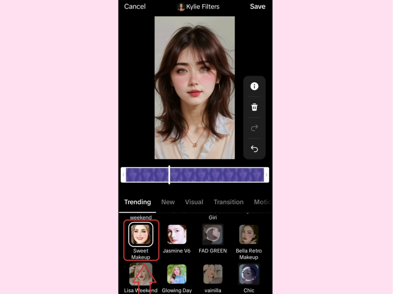 TikTok beauty filters interface: sweet makeup filter