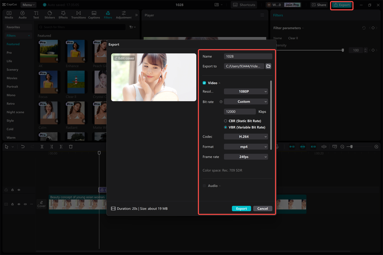 Export and share your makeup video on the CapCut desktop video editor