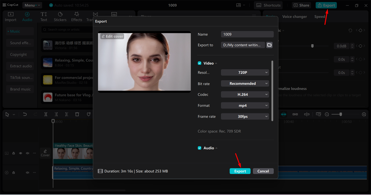 Exporting video from the CapCut desktop video editor