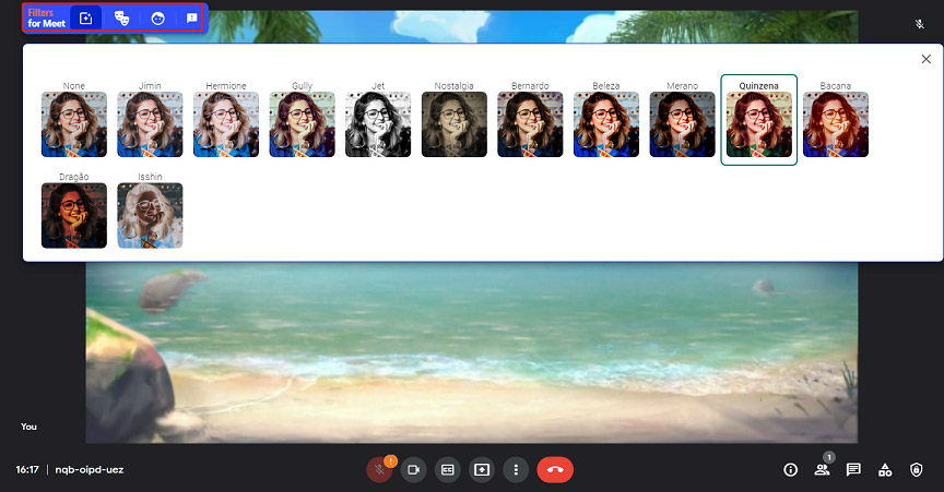 Interface showing Google Meet beauty filter for PC