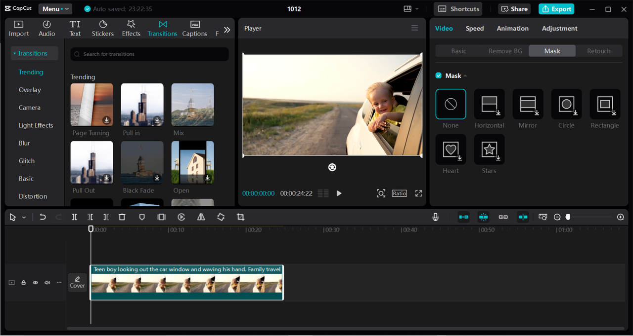 Interface of the CapCut desktop video editor - an easy way to use special effects in films