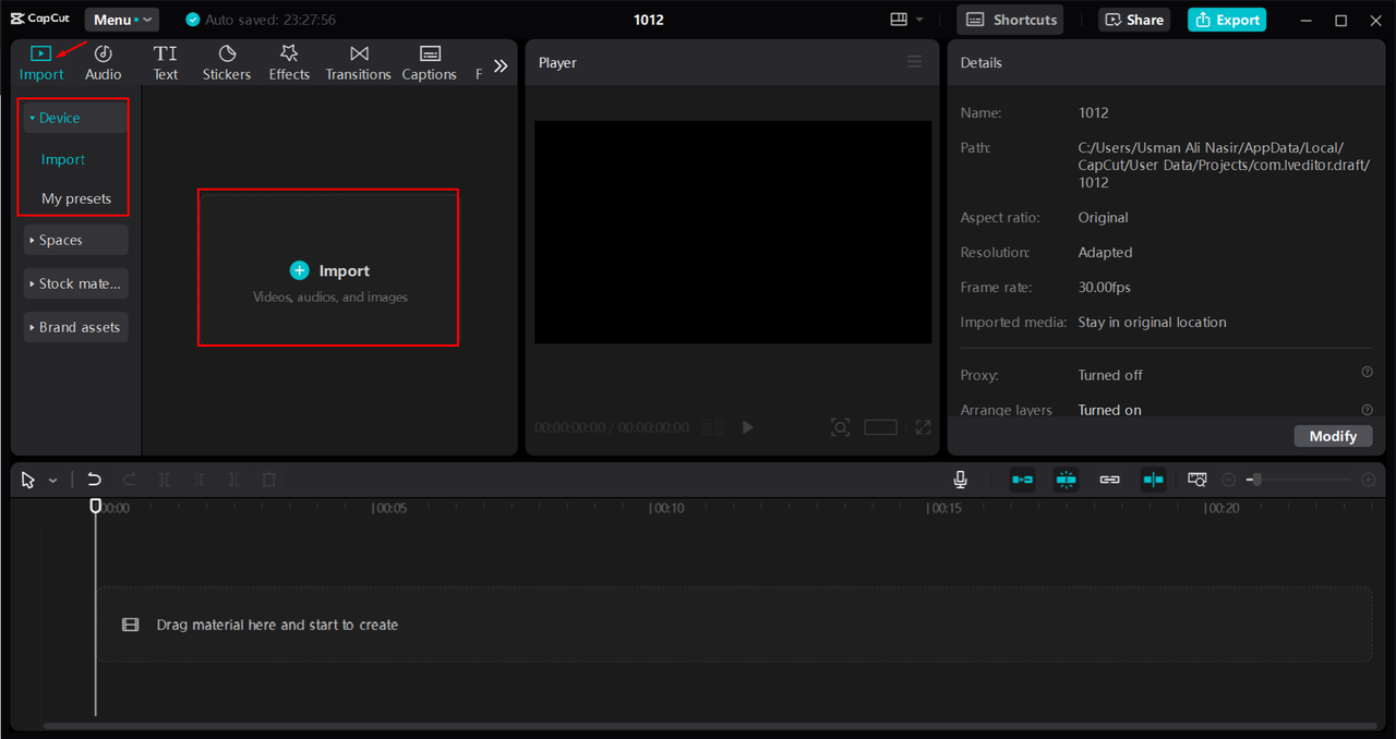 Importing a video into the CapCut desktop video editor