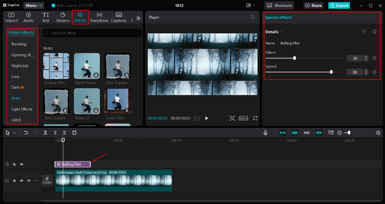 Adding special effects and animations to a video in CapCut