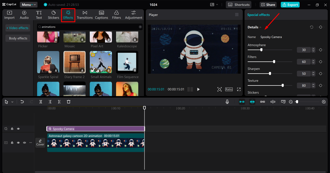 Adding and customizing the effects and keyframe animation in the CapCut desktop video editor