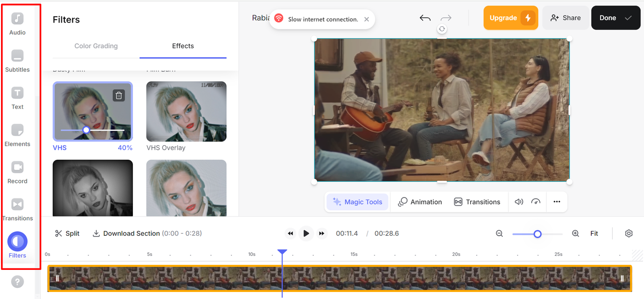 Interface of VEED.io - an easy-to-use tool to add visual effects to video