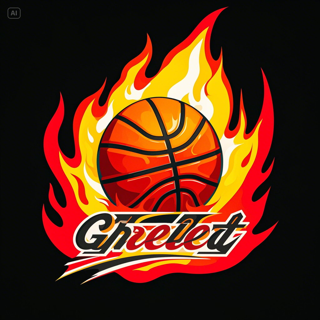 Flaming basketball logo