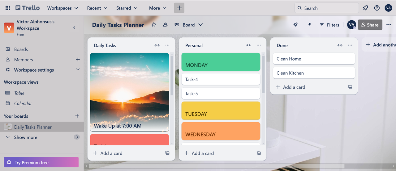 Trello's daily task schedule template