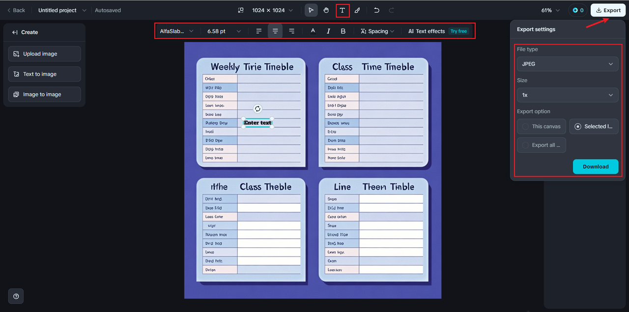 Add text & export timetable