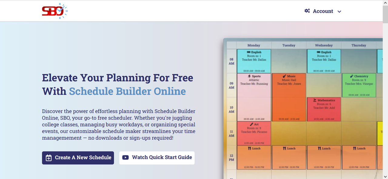 make a timetable online with Schedule Builder Online