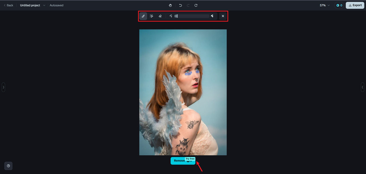 Edit the eye bag removing area