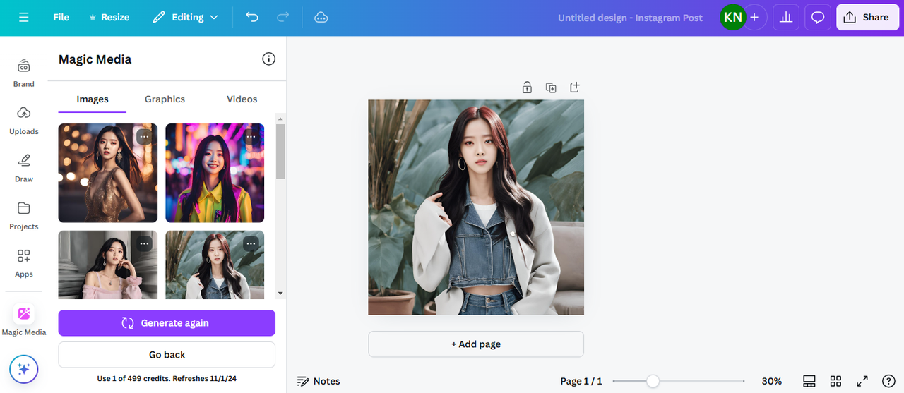 Generate an AI celebrity image at Canva