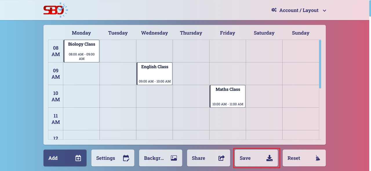 Click "Save" to download the finished schedule