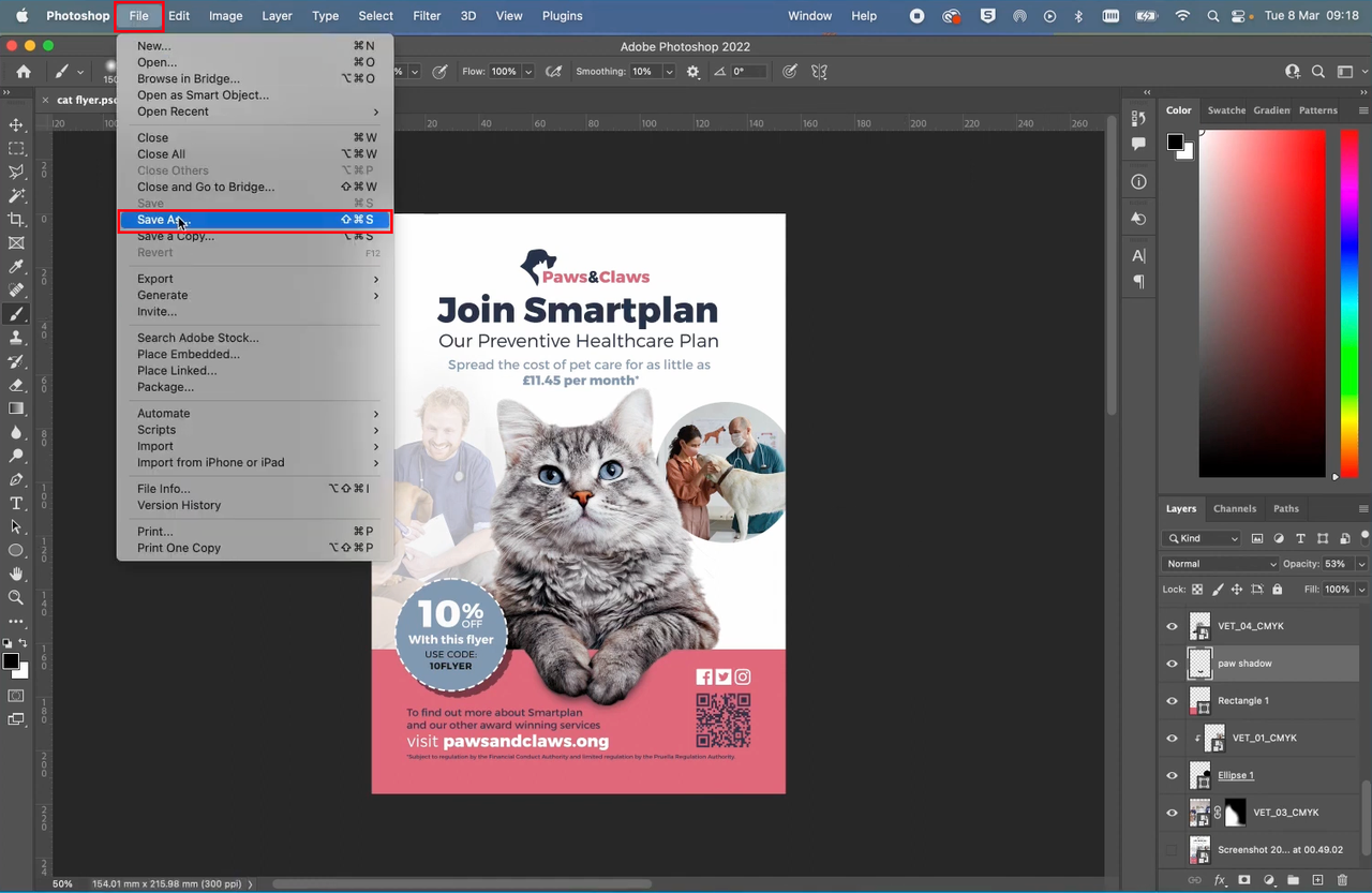 How to make a flyer in photoshop: Save your flyer design