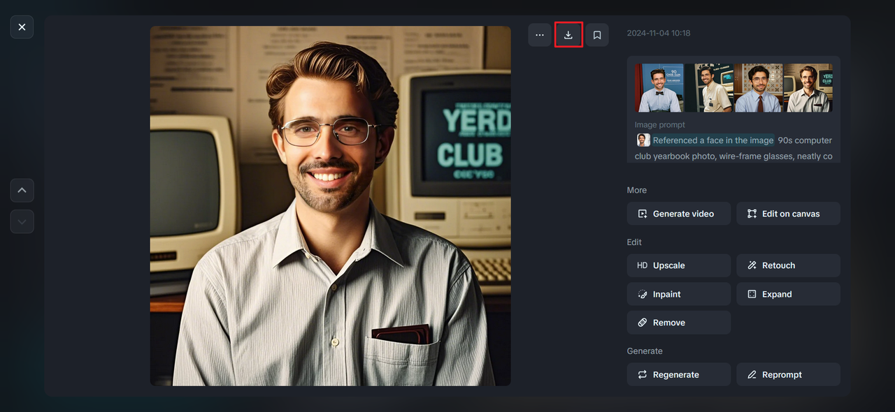 Click the download icon to save your yearbook trend AI photo