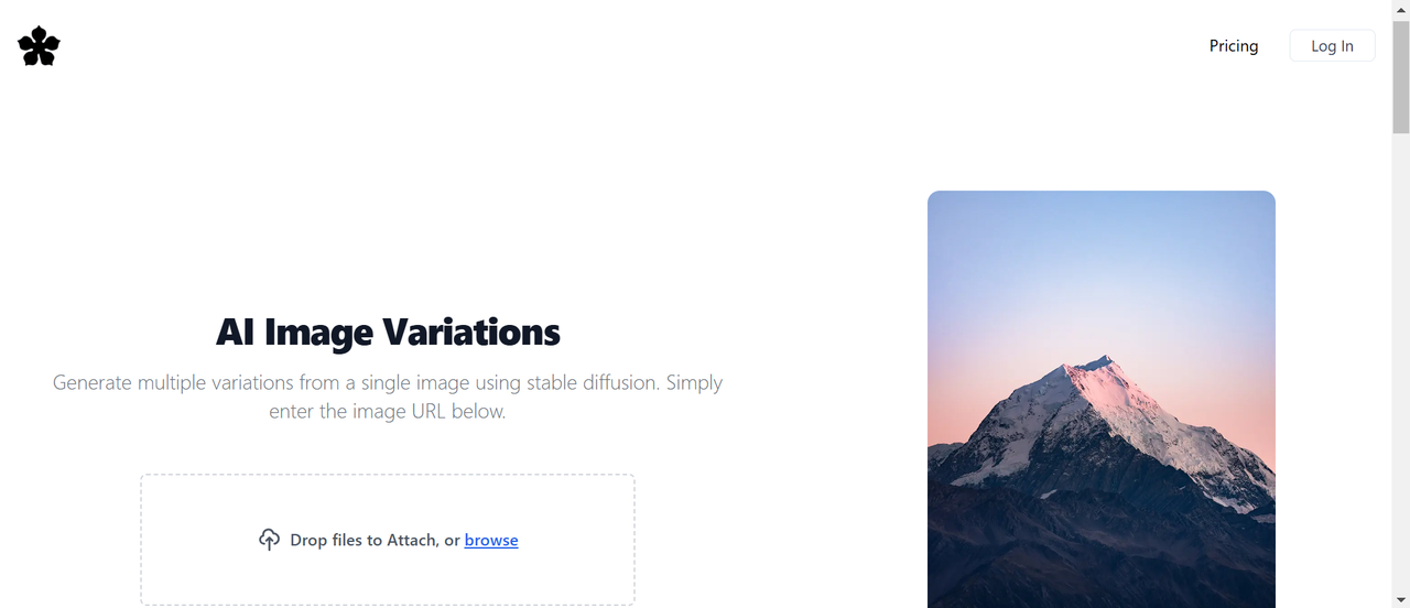 Stable Diffusion image variation AI homepage