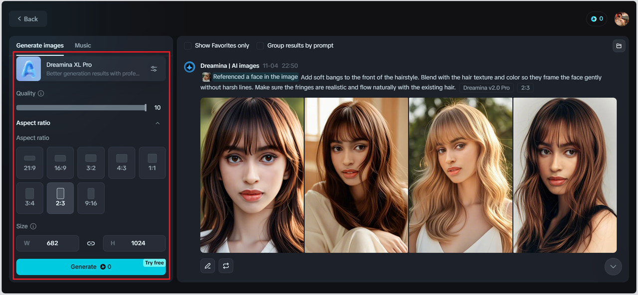 configuring settings for generating bangs