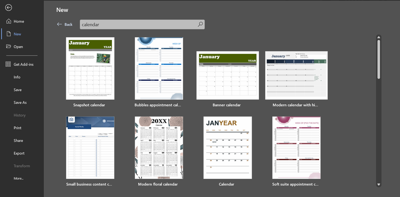 how to make a calendar in word: choose a template