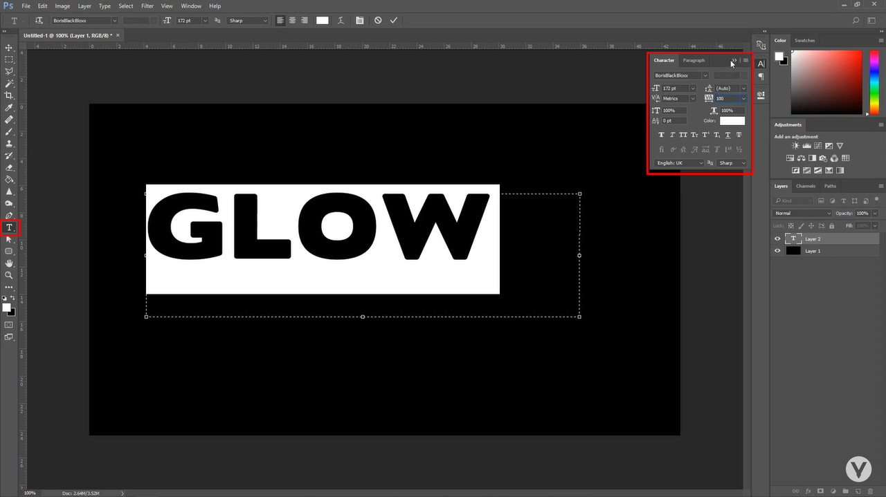 Adding text in Photoshop for a glowing effect