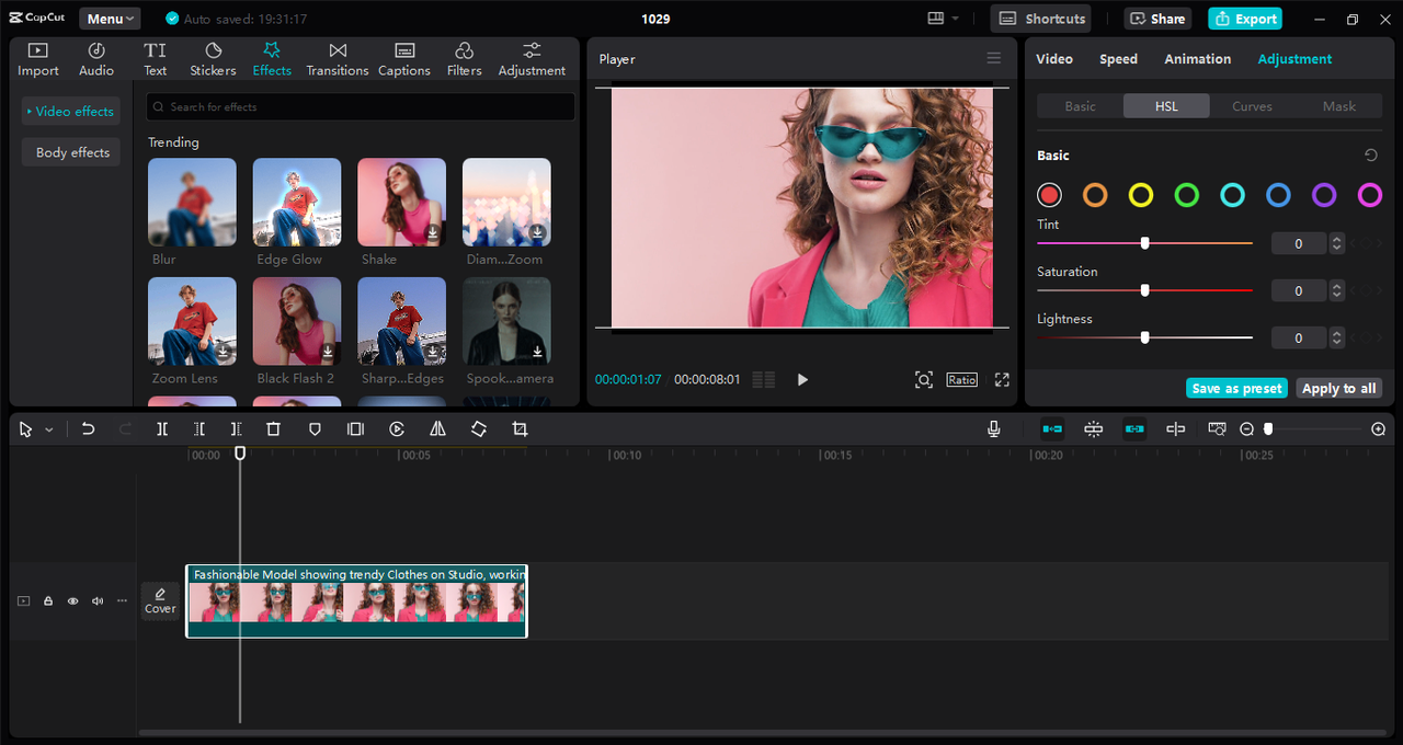 Interface of the CapCut desktop video editor - the best tool to create radiant texts for videos