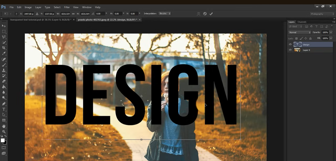 Creating text layer in Photoshop