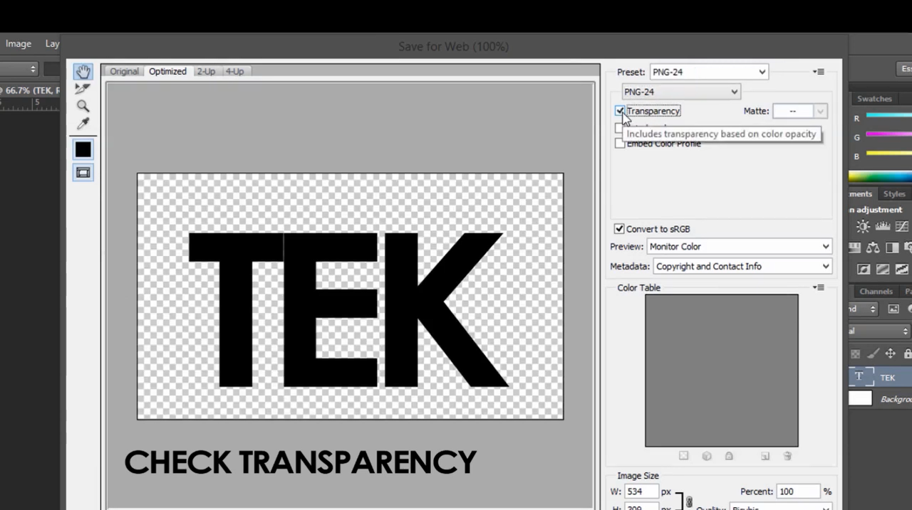 Exporting text with a transparent background in PNG format