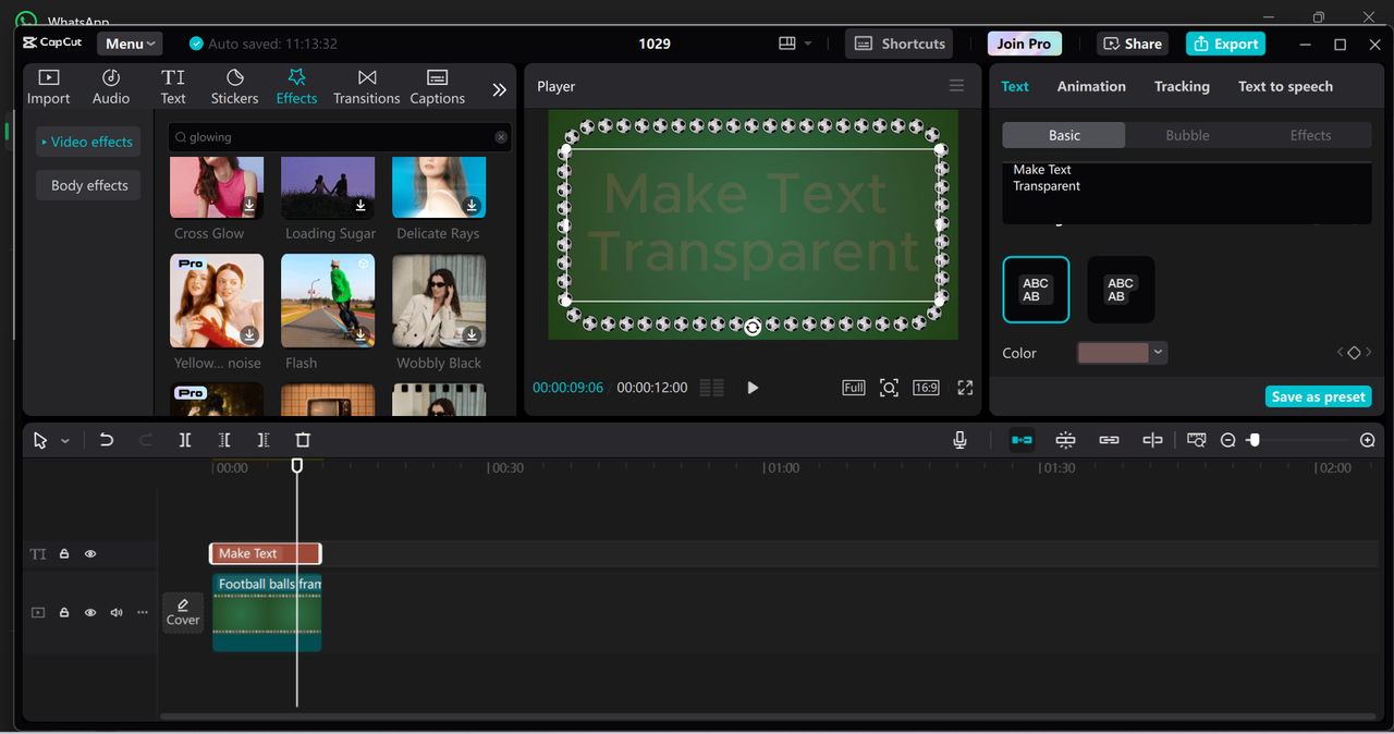 Interface of CapCut desktop video editor - an advanced tool to add transparent text to video