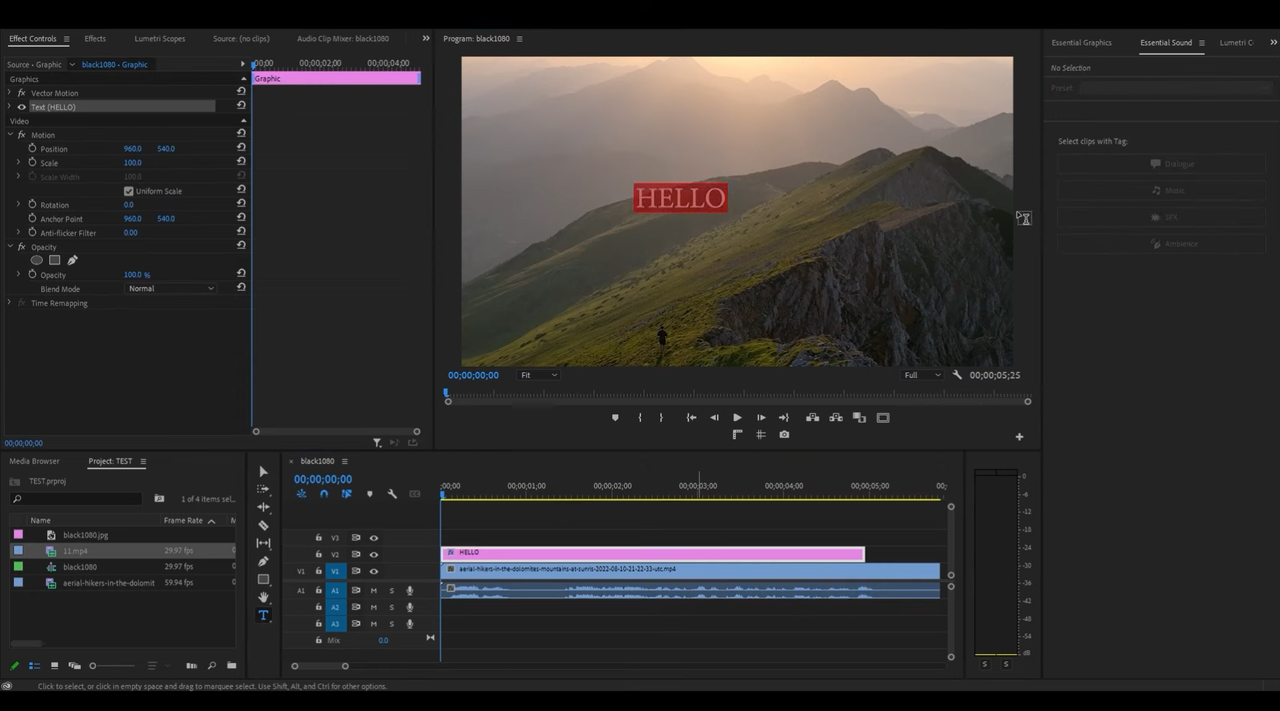 Creating a new text layer in Adobe Premiere Pro