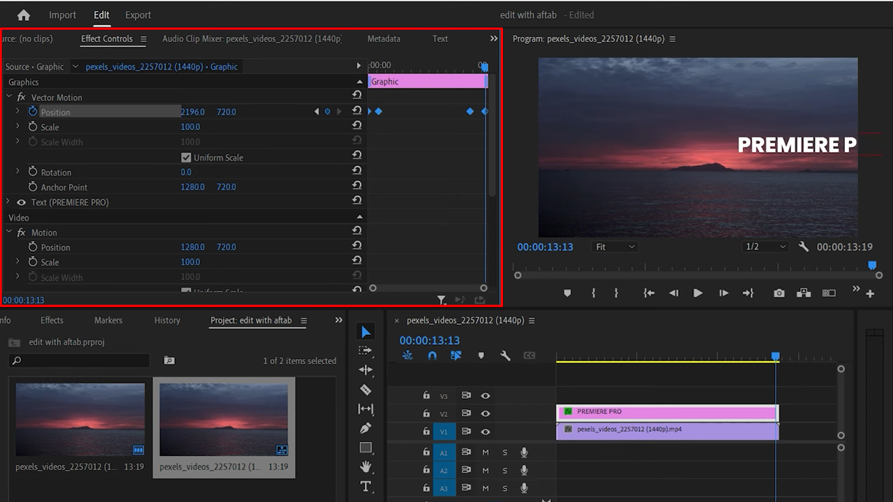 Applying keyframe animation to text in Premiere Pro