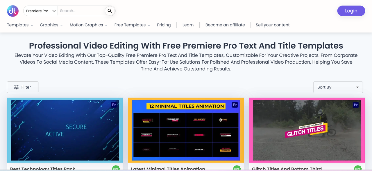 Interface of Design Template - a reliable platform to download Adobe Premiere Pro text effects for free