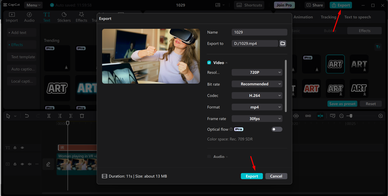 Exporting video from the CapCut desktop video editor