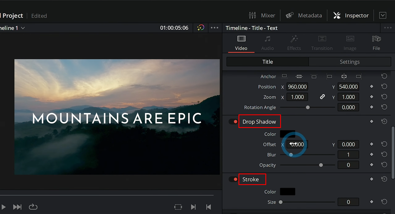 Enhancing text effects in Davinci Resolve with drop shadow