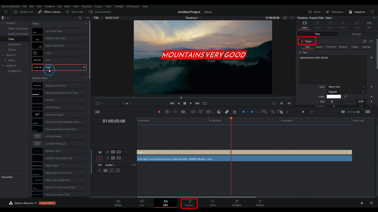 Using text templates and layers in DaVinci Resolve