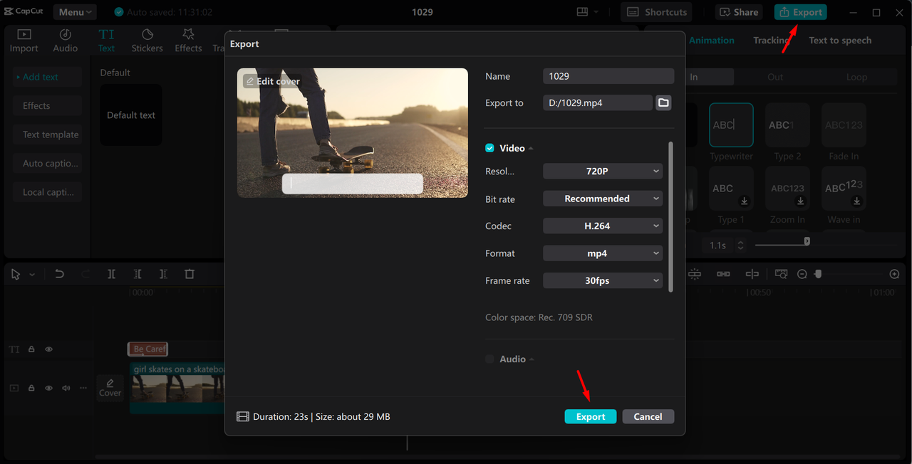 Exporting video from the CapCut desktop video editor