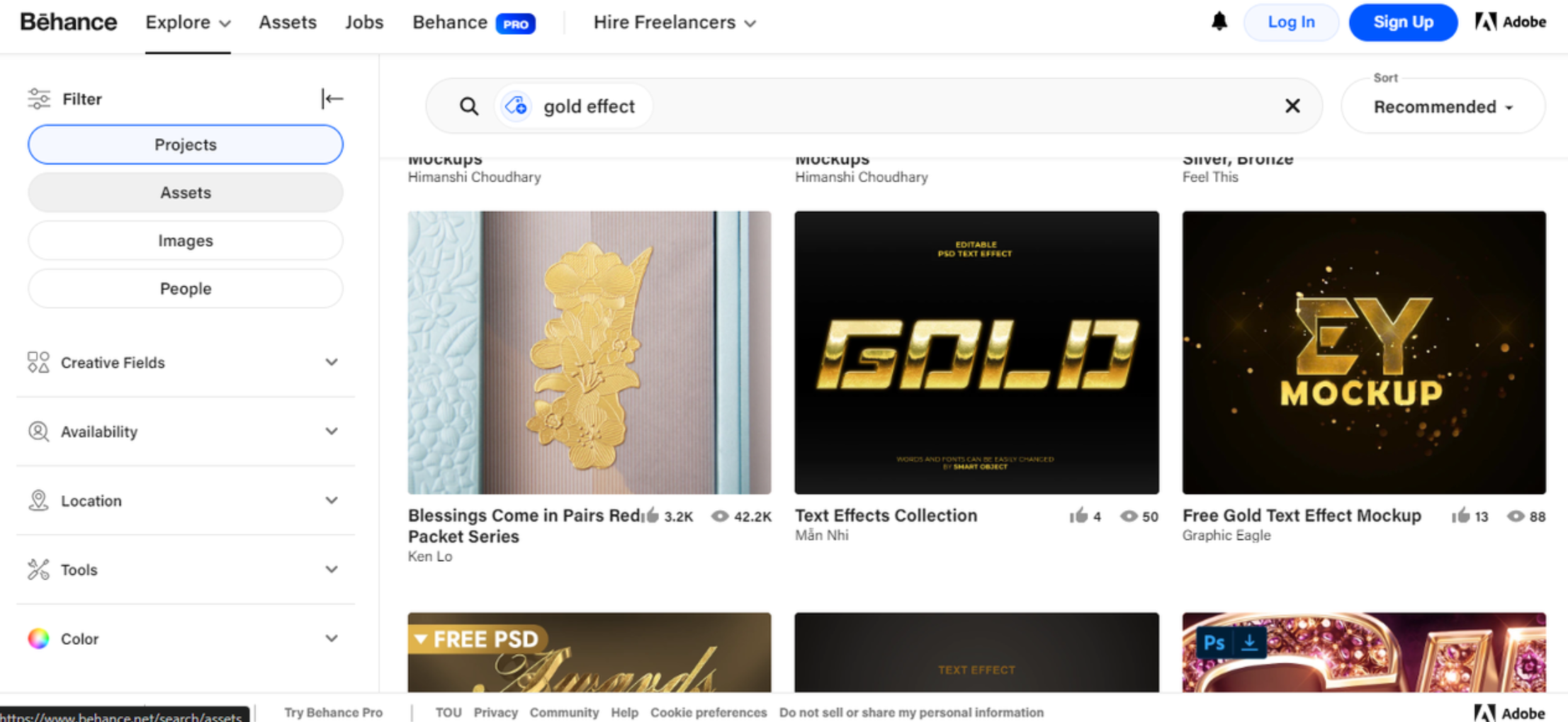 Interface of Behance - a popular platform to get gold style for Photoshop