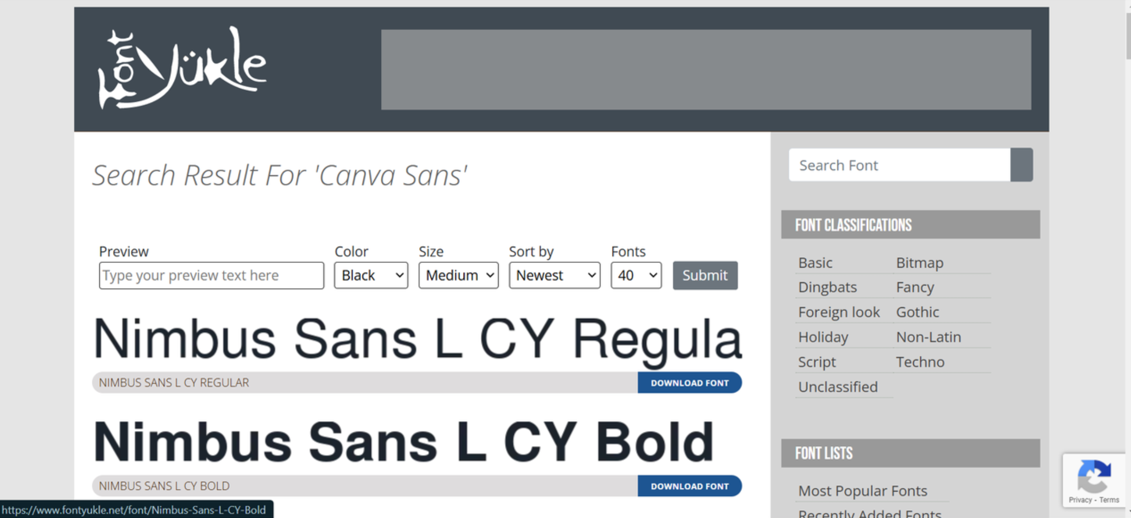 Interface of FontYukle-  safe website for getting Canva Sans bold font free downloaded