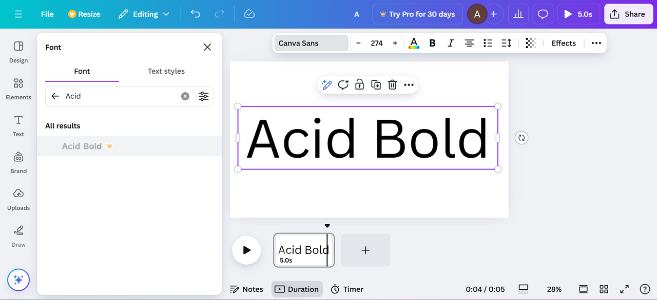 Image showing Acid Bold font in Canva