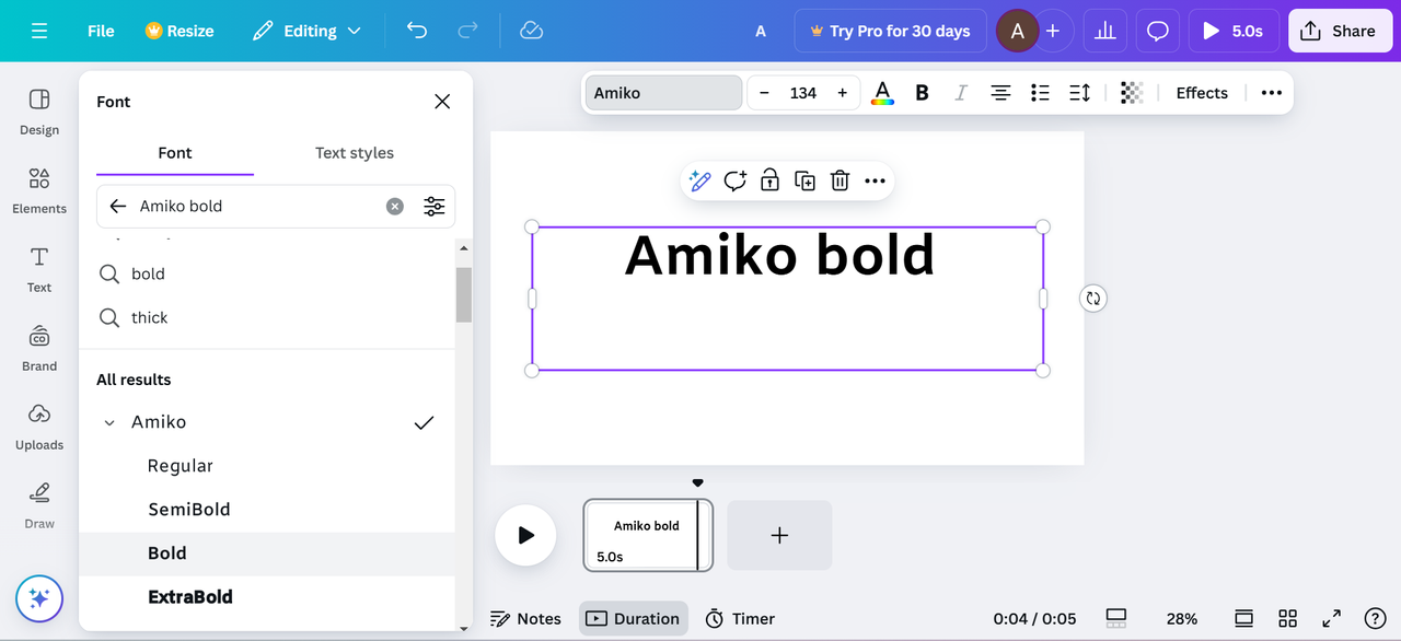 Image showing Amiko bold font in Canva