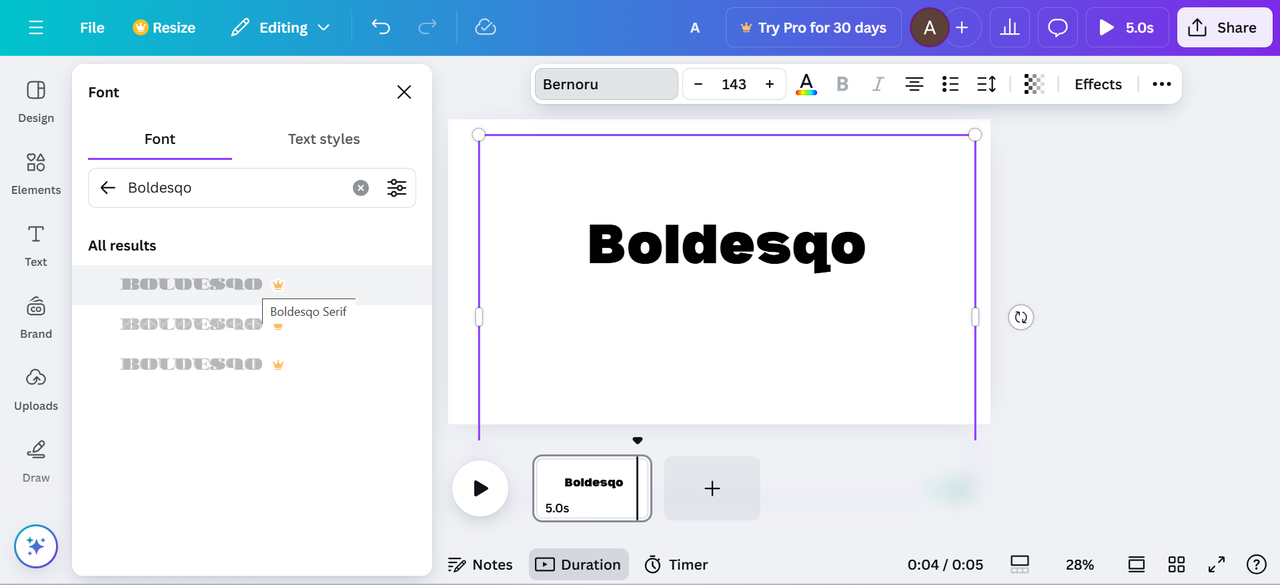 Image showing Boldesqo font in Canva