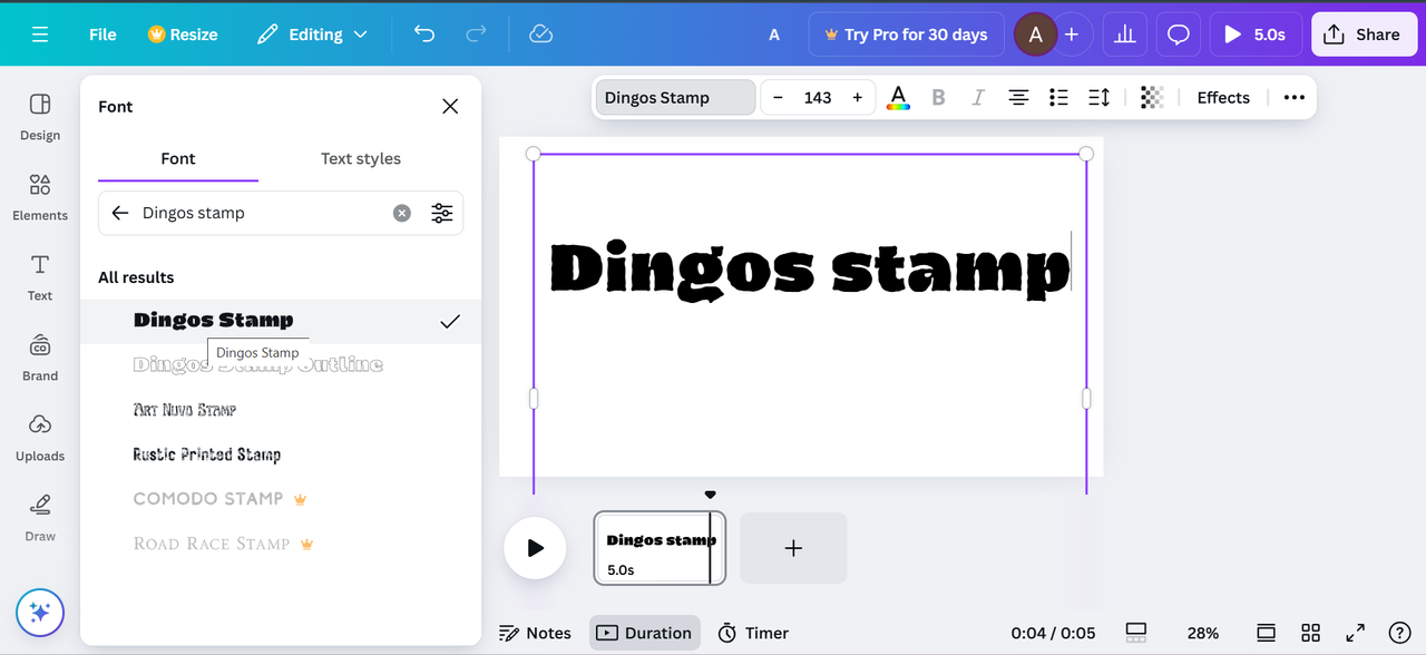 Image showing Dignos stamp font in Canva